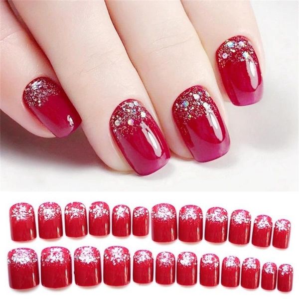 24pcs red color short fake nails glitter patch nail art tools bride wedding party artificial false nail extensions with glue, Red;gold
24pcs red color short fake nails glitter patch nail art tools bride wedding party artificial false nail extensions with glue, Red;gold