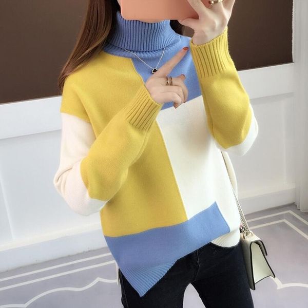 oversized sweater women red patchwork turtleneck knitted winter jumper korean pullover casual clothes warm loose v644 y200910, White;black
oversized sweater women red patchwork turtleneck knitted winter jumper korean pullover casual clothes warm loose v644 y200910, White;black