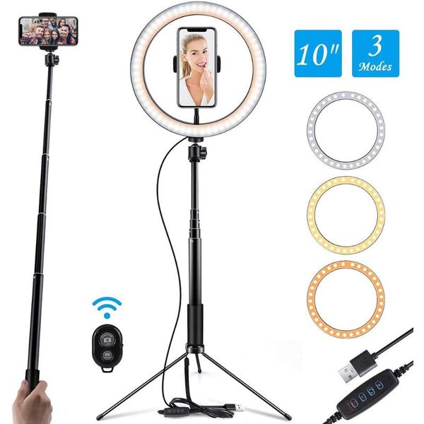10'' Led Pgraphy Ring Light Flash Lamp With 2 In 1 Tripod Selfie Video Light For Makeup Youtube Vk Video Dimmable Lighting