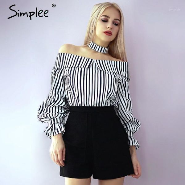 women's blouses & shirts simplee off shoulder striped shirt with choker long sleeve blouse women 2021 summer chemise femme casual b, White
women's blouses & shirts simplee off shoulder striped shirt with choker long sleeve blouse women 2021 summer chemise femme casual b, White