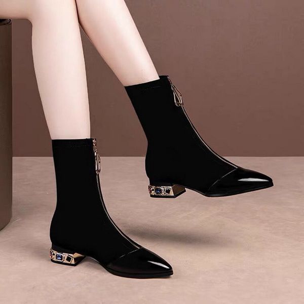 2022 new stretch sock boots womanautumn shoesslim short bootpointed toelow block heelfront zipblackdropshipping, Black
2022 new stretch sock boots womanautumn shoesslim short bootpointed toelow block heelfront zipblackdropshipping, Black