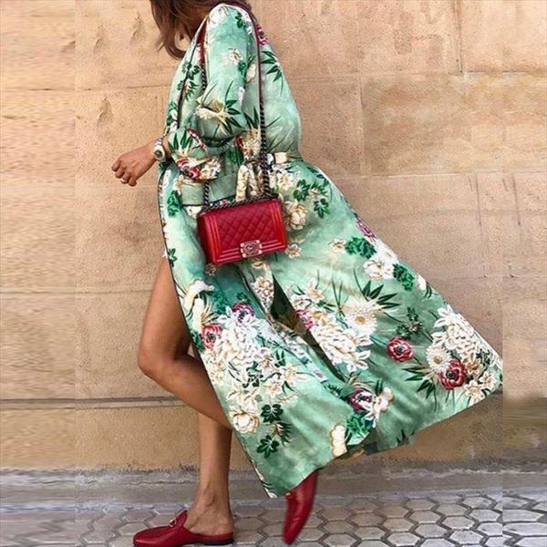green floral print satin kimono kaftan women bikini cover up vintage long sleeve autumn robe vestidos boho beach blouses, White
green floral print satin kimono kaftan women bikini cover up vintage long sleeve autumn robe vestidos boho beach blouses, White
