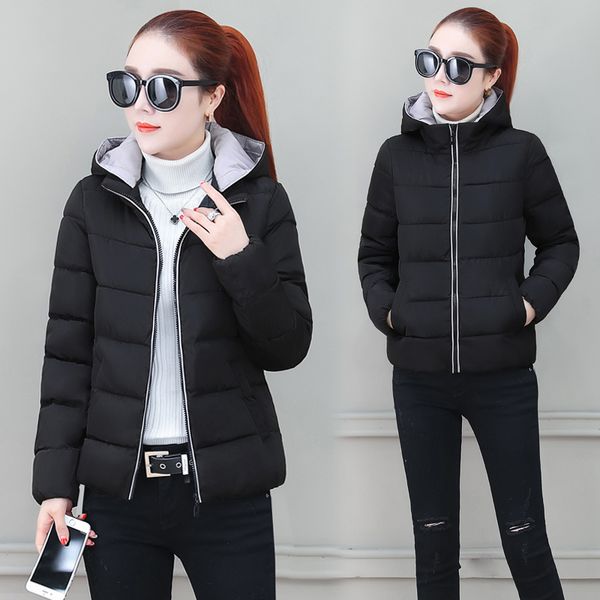 women winter jacket stick clothed clothes slim with hood ladies cottoncoat coated casual jackets parka blow-out women's outerwear, Black