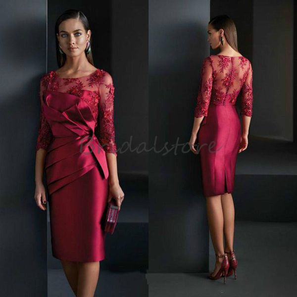 stylish short mother of the bride dresses with sleeves elegant lace knee length satin wedding guest dress 2021 pleats evening party dresses, Black;red
stylish short mother of the bride dresses with sleeves elegant lace knee length satin wedding guest dress 2021 pleats evening party dresses, Black;red