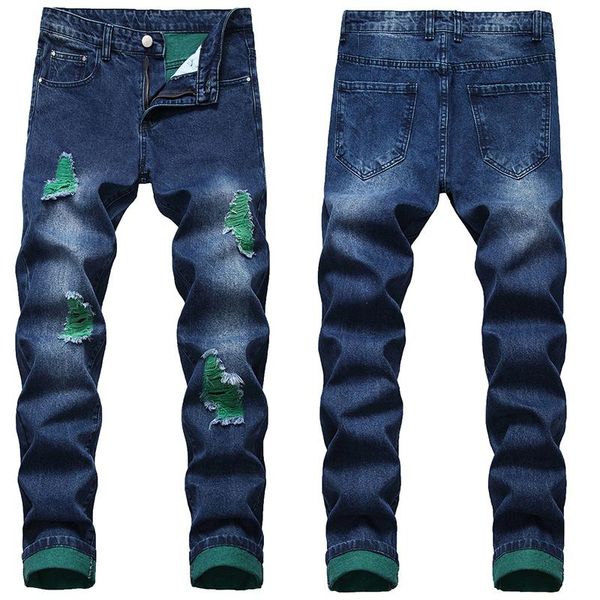 men's jeans men casual street motorcycle denim ripped blue black fashion