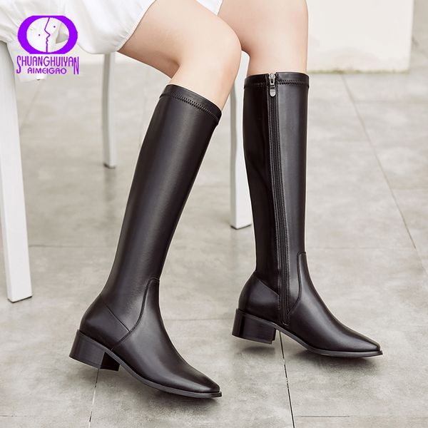 aimeigao 2020 winter genuine leather high boots women square toe med heels zipper basic shoes women mid-calf high boots lady new lj201130, Black
aimeigao 2020 winter genuine leather high boots women square toe med heels zipper basic shoes women mid-calf high boots lady new lj201130, Black