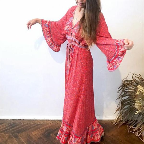 boho dress 2021 red rayon floral print summer dresses v neck with adjustable belt gypsy maxi women dresses vestidos, Black;gray
boho dress 2021 red rayon floral print summer dresses v neck with adjustable belt gypsy maxi women dresses vestidos, Black;gray