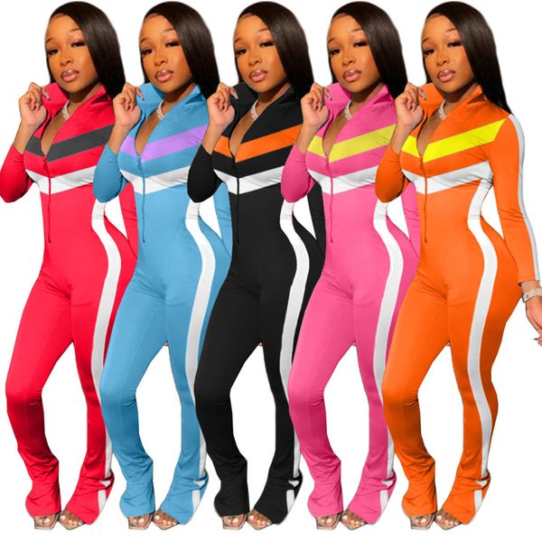 women onesies fashion stitching contrast color casual jumpsuit zipper long sleeve micro flared slim clothes ladies leisure rompers p97, Black;white
women onesies fashion stitching contrast color casual jumpsuit zipper long sleeve micro flared slim clothes ladies leisure rompers p97, Black;white