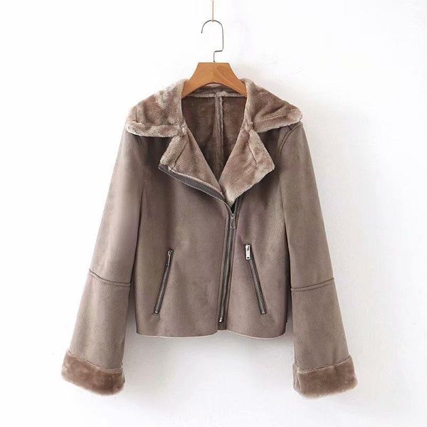 women's leather & faux women fur collar suede jacket coats warm winter thick female loose lamb outwear, Black
women's leather & faux women fur collar suede jacket coats warm winter thick female loose lamb outwear, Black