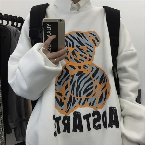 b9119-p50 korean version ins street loose sweater personalized bear print plush long sleeve, Black
b9119-p50 korean version ins street loose sweater personalized bear print plush long sleeve, Black