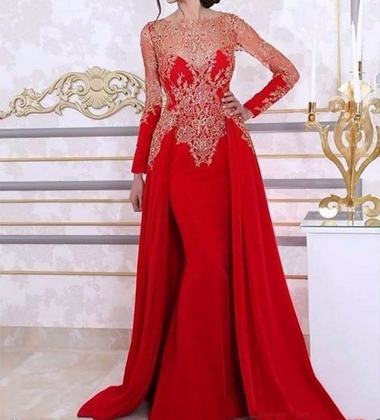 2021 kaftan red mermaid prom dresses long sleeves removable overskirt appliques lace crystals arabic dubai dresses evening wear formal gowns, Black
2021 kaftan red mermaid prom dresses long sleeves removable overskirt appliques lace crystals arabic dubai dresses evening wear formal gowns, Black