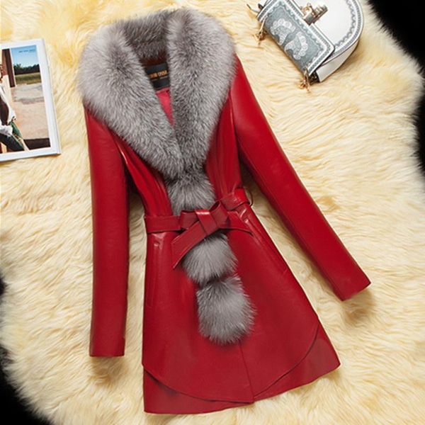 women's fur & faux long leather coat imitated collar plus cotton slim jacket, Black
women's fur & faux long leather coat imitated collar plus cotton slim jacket, Black