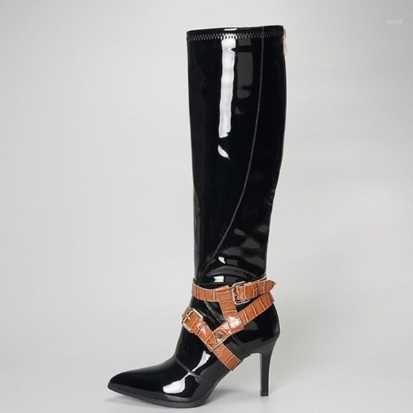 boots fashion pointed toe buckle strap ornament black patent leather big size women winter knee high side zip1
boots fashion pointed toe buckle strap ornament black patent leather big size women winter knee high side zip1