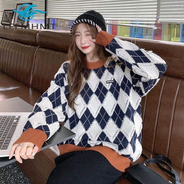 diamond check sweater women's loose outer wear new autumn and winter a lazy pullover with a japanese retro crew neck long sleeve1, White;black
diamond check sweater women's loose outer wear new autumn and winter a lazy pullover with a japanese retro crew neck long sleeve1, White;black