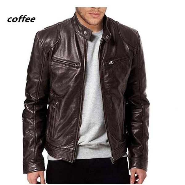 business gentleman zipper cardigan pocket decoration pu leather stand collar slim leather jacket, Black
business gentleman zipper cardigan pocket decoration pu leather stand collar slim leather jacket, Black
