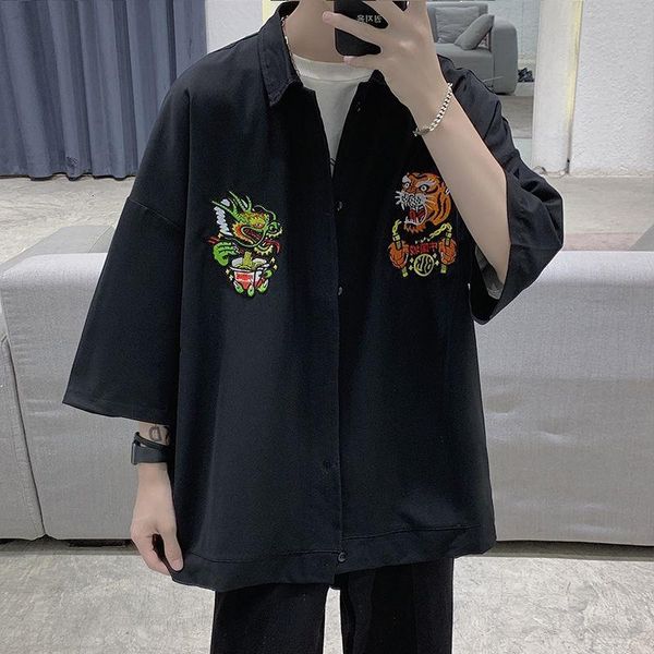 2020 men's embroidered short-sleeved hawaiian shirt chinese style loose short sleeve fashion camisa masculina streetwear shirt, White;black
2020 men's embroidered short-sleeved hawaiian shirt chinese style loose short sleeve fashion camisa masculina streetwear shirt, White;black