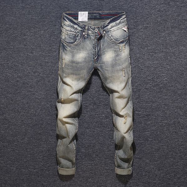 2021 new fashion streetwear retro yellow washed slim fit ripped men denim hip hop pants vintage designer jeans homme punb, Blue
2021 new fashion streetwear retro yellow washed slim fit ripped men denim hip hop pants vintage designer jeans homme punb, Blue