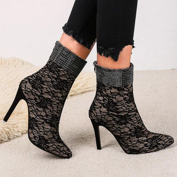 boots women's pointed lace european and american leather back zipper fashion thick super high heels shoes, Black
boots women's pointed lace european and american leather back zipper fashion thick super high heels shoes, Black