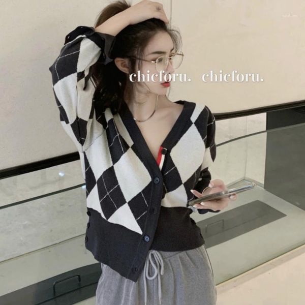 women's knits & tees retro plaid slim-fit long-sleeve knitwear women's 2021 autumn style v-neck short section sweater cardigan jac, White
women's knits & tees retro plaid slim-fit long-sleeve knitwear women's 2021 autumn style v-neck short section sweater cardigan jac, White