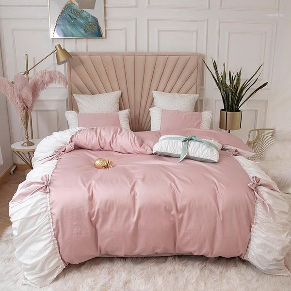 pink yellow green 100% cotton princess girl bedding set white ruffle splice and bowknot duvet cover bed shelinen pillowcases1
pink yellow green 100% cotton princess girl bedding set white ruffle splice and bowknot duvet cover bed shelinen pillowcases1