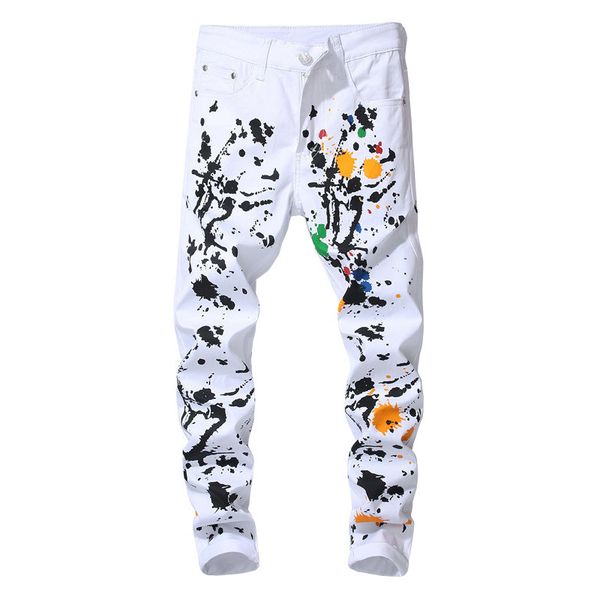 mens colored ink painted printed white jeans slim fit stretch pencil pants hip hop male streetwear, Blue
mens colored ink painted printed white jeans slim fit stretch pencil pants hip hop male streetwear, Blue