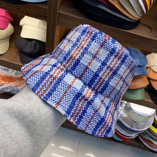 with new woven bag big brim, korean plaid fisherman's female sunscreen hat, foldable sunshade hat, Blue;gray
with new woven bag big brim, korean plaid fisherman's female sunscreen hat, foldable sunshade hat, Blue;gray