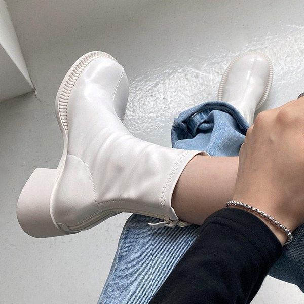 net red thin boots female new retro big head round white short thick heel mid-tube, Black
net red thin boots female new retro big head round white short thick heel mid-tube, Black