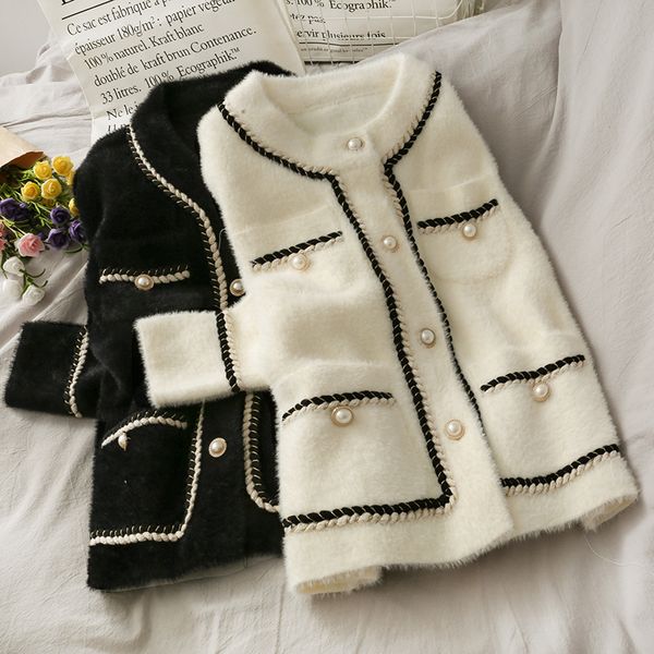 2021 new arrival elegant patchwork cardigan women loose thick sweater imitation mink fur modis h1211, White;black
2021 new arrival elegant patchwork cardigan women loose thick sweater imitation mink fur modis h1211, White;black