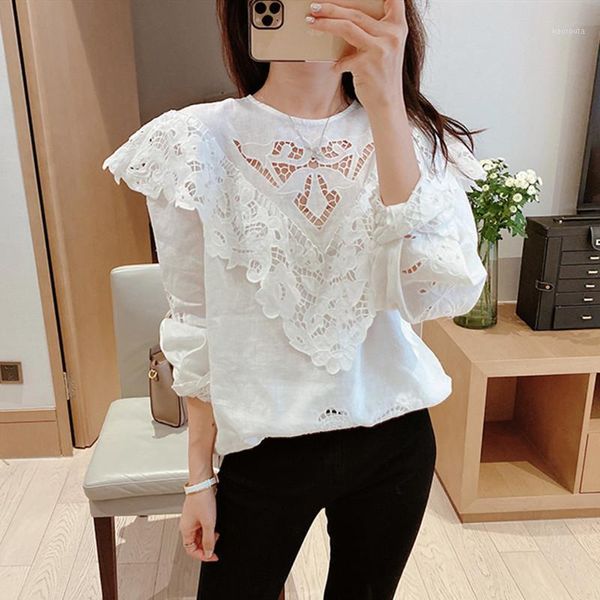 lace embroidery blouse women hollow out long sleeve linen long sleeve sweet shirts 2021 spring1, White
lace embroidery blouse women hollow out long sleeve linen long sleeve sweet shirts 2021 spring1, White