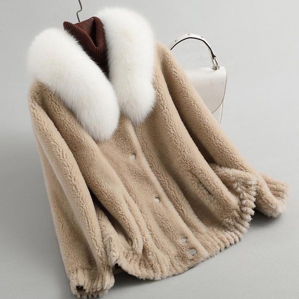 wool 100% real jacket female fur collar autumn winter coat women clothes korean sheep shearling kg-27, Black
wool 100% real jacket female fur collar autumn winter coat women clothes korean sheep shearling kg-27, Black