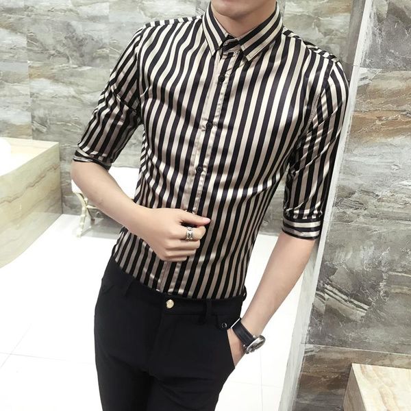 men's casual shirts fashion boutique black gold striped shirt men long-sleeve business slim wedding party dress mens, White;black
men's casual shirts fashion boutique black gold striped shirt men long-sleeve business slim wedding party dress mens, White;black