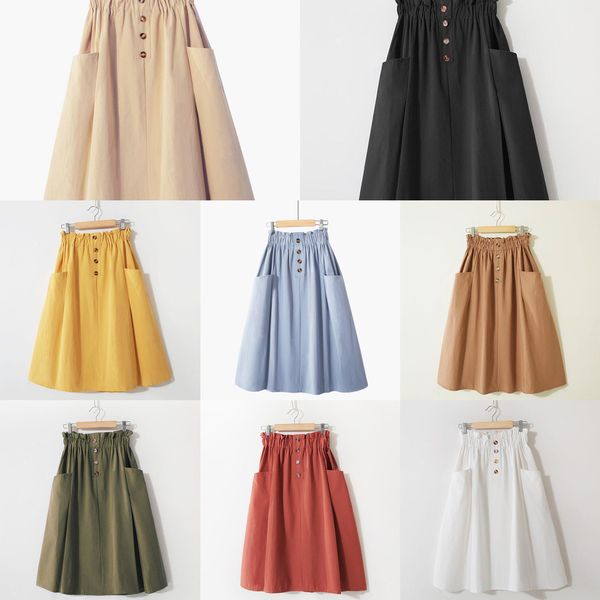 spring summer high-waist cotton yellow skirts womens 2020 double-pocket button knee-length autumn black skirts womens jupe femme q1209
spring summer high-waist cotton yellow skirts womens 2020 double-pocket button knee-length autumn black skirts womens jupe femme q1209