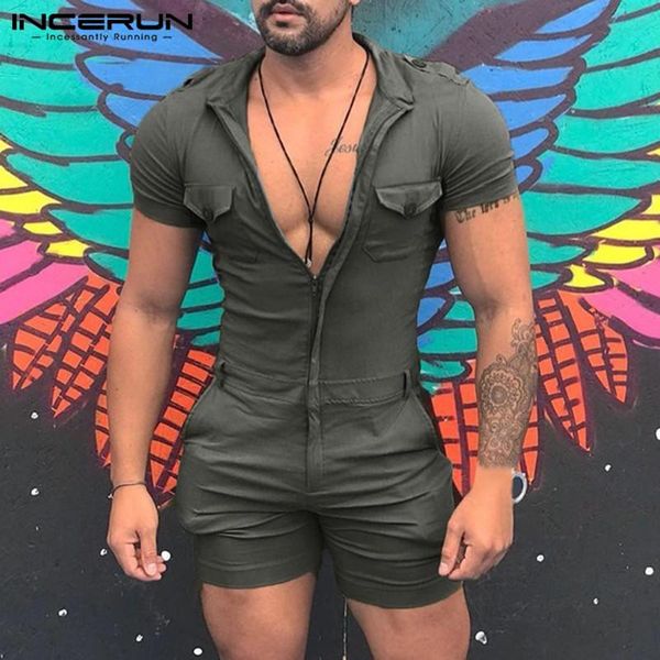 men's shorts leisure solid color rompers incerun men jumpsuits short sleeve lapel zipper joggers man pockets cargo overalls 5xl 7, White;black
men's shorts leisure solid color rompers incerun men jumpsuits short sleeve lapel zipper joggers man pockets cargo overalls 5xl 7, White;black