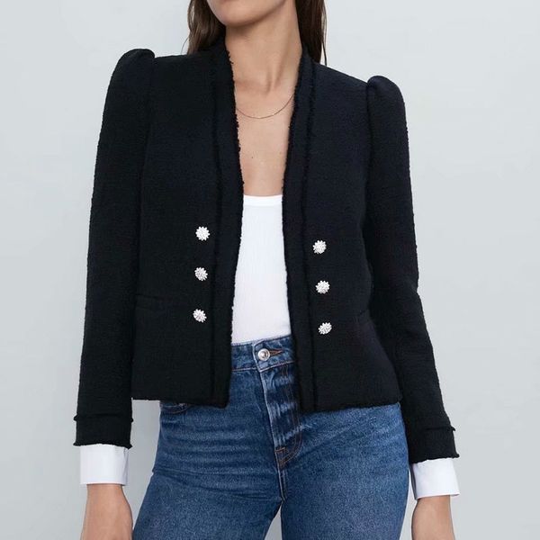 european wool blazers women knitted or crocheted short two sliced sleeves lady of the double office breasted jacket 1lf4, White;black
european wool blazers women knitted or crocheted short two sliced sleeves lady of the double office breasted jacket 1lf4, White;black
