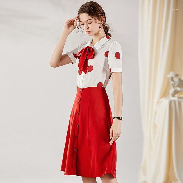 skirt suits ladies summer 2020 new fashion polka dot short sleeve single breasted blouse + solid color skirt two piece set s-xl1, White
skirt suits ladies summer 2020 new fashion polka dot short sleeve single breasted blouse + solid color skirt two piece set s-xl1, White