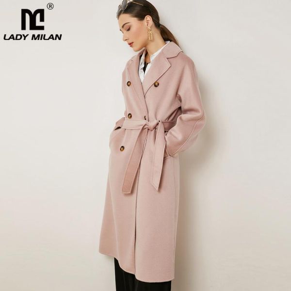 new collection women's double cashmere coat turn down collar long sleeves double breasted sash belt fashion casual outerwear, Black 
new collection women's double cashmere coat turn down collar long sleeves double breasted sash belt fashion casual outerwear, Black