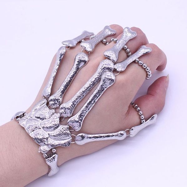 charm bracelets fashion punk gothic skull finger women skeleton bone hand bangles stainless steel jewelry for christmas gift, Golden;silver 
charm bracelets fashion punk gothic skull finger women skeleton bone hand bangles stainless steel jewelry for christmas gift, Golden;silver