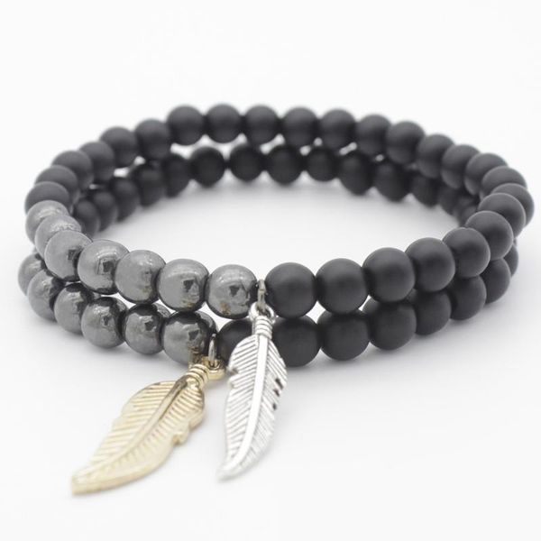 charm bracelets 2021 6mm black matte beads bracelet gold silver color leaves pendant bangles for men women jewelry gift, Golden;silver
charm bracelets 2021 6mm black matte beads bracelet gold silver color leaves pendant bangles for men women jewelry gift, Golden;silver