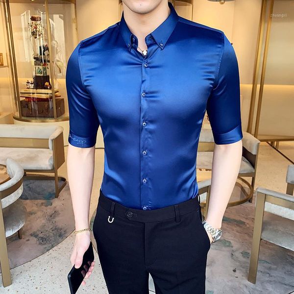 men dress shirts summer 2019 embroidery half sleeve plain shirt men slim fit casual social shirts mens clothing 3xl1, White;black
men dress shirts summer 2019 embroidery half sleeve plain shirt men slim fit casual social shirts mens clothing 3xl1, White;black