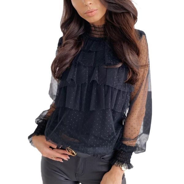 women blouses shirts long sleeve lace clothing polka dot ruffle blouse turtleneck blouses tee shirts, White
women blouses shirts long sleeve lace clothing polka dot ruffle blouse turtleneck blouses tee shirts, White