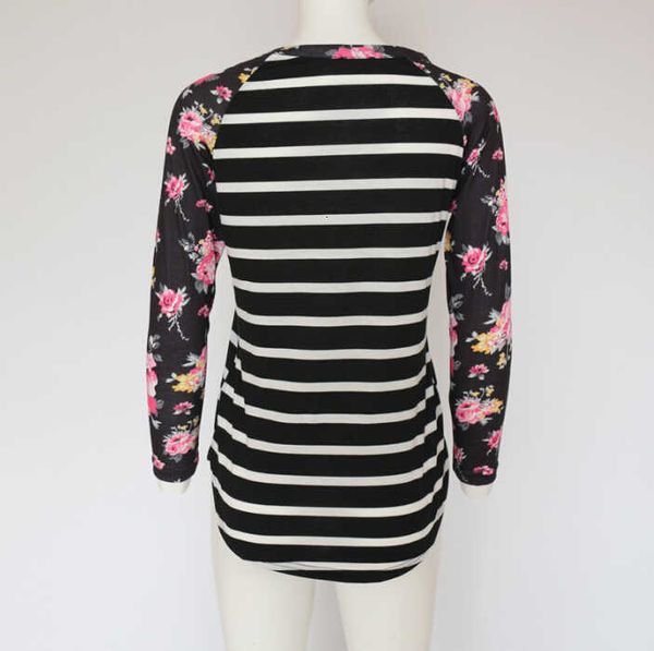 women striped tshirts autumn new long sleeved floral printed o-neck patchwork tees spring wear, White
women striped tshirts autumn new long sleeved floral printed o-neck patchwork tees spring wear, White