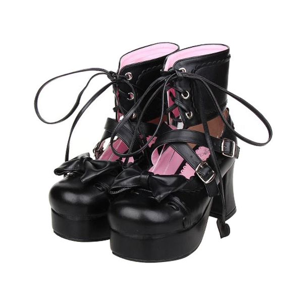 sweet women's ankle boots lace up platform high heels lolita shoes bowknot buckle black white pink b172
sweet women's ankle boots lace up platform high heels lolita shoes bowknot buckle black white pink b172