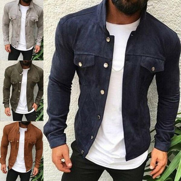 men faux suede slim single-breasted cargo jacket autumn winter casual solid color male coat with pockets gray green coffee, Black;brown
men faux suede slim single-breasted cargo jacket autumn winter casual solid color male coat with pockets gray green coffee, Black;brown