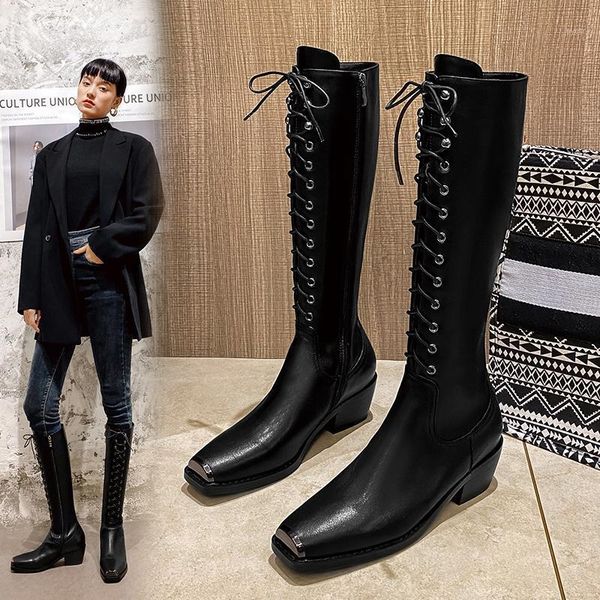 2020 new autumn and winter all-match square toe mid-heel thick-heel boots female side zipper leather lace up boots x4421, Black
2020 new autumn and winter all-match square toe mid-heel thick-heel boots female side zipper leather lace up boots x4421, Black