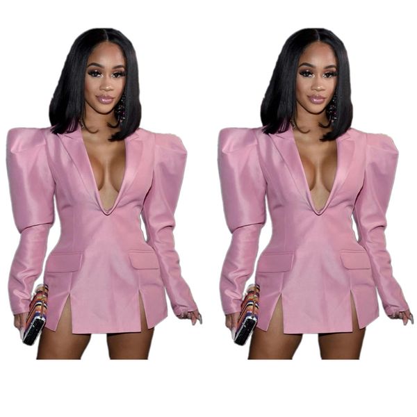 women pink suit dress v neck long sleeve split dress famale slim fit clothes, Black;gray
women pink suit dress v neck long sleeve split dress famale slim fit clothes, Black;gray