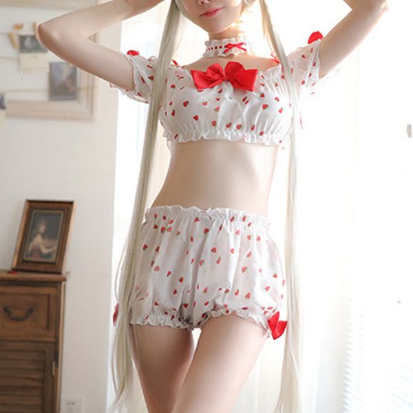 & sweet strawberry print lingerie transparent set uniforms school girl kawaii anime cosplay bowknot pajamas with choker, Black;white
& sweet strawberry print lingerie transparent set uniforms school girl kawaii anime cosplay bowknot pajamas with choker, Black;white