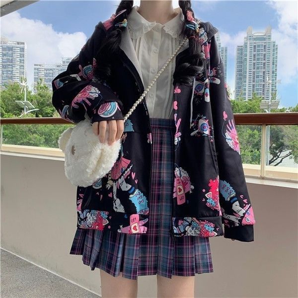 houzhou anime hoodie autumn fashion korean style zip up hoodies kawaii long sleeve streetwear cute oversized loose sweatshirts 201203, Black
houzhou anime hoodie autumn fashion korean style zip up hoodies kawaii long sleeve streetwear cute oversized loose sweatshirts 201203, Black