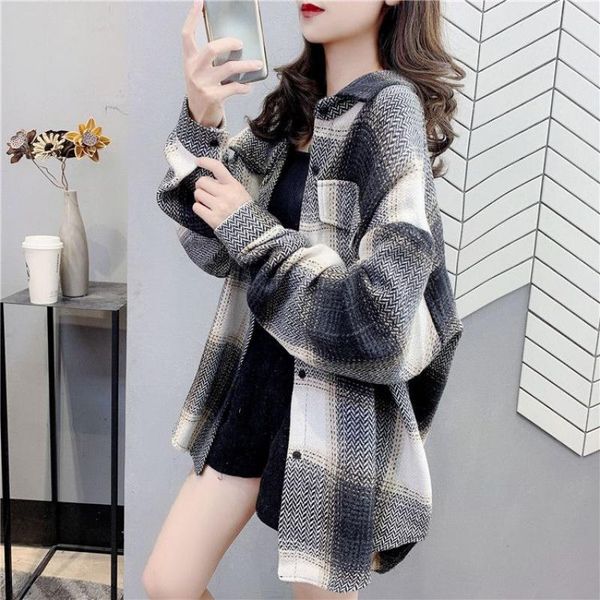 women's brushed plaid thick ins autumn winter long-sleeved woolen shirt casual female plus size loose, White
women's brushed plaid thick ins autumn winter long-sleeved woolen shirt casual female plus size loose, White