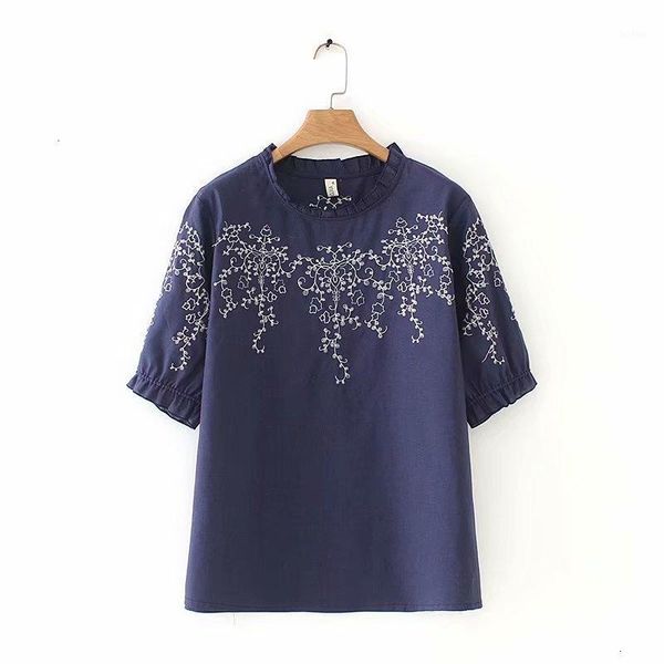 plus size flare neck embroidery blouse short quarter sleeve 1, White
plus size flare neck embroidery blouse short quarter sleeve 1, White