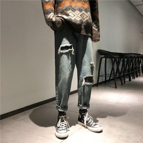 men's jeans denim ripped hole brand long pants trend wild autumn old straight loose skinny handsome ankle length, Blue
men's jeans denim ripped hole brand long pants trend wild autumn old straight loose skinny handsome ankle length, Blue